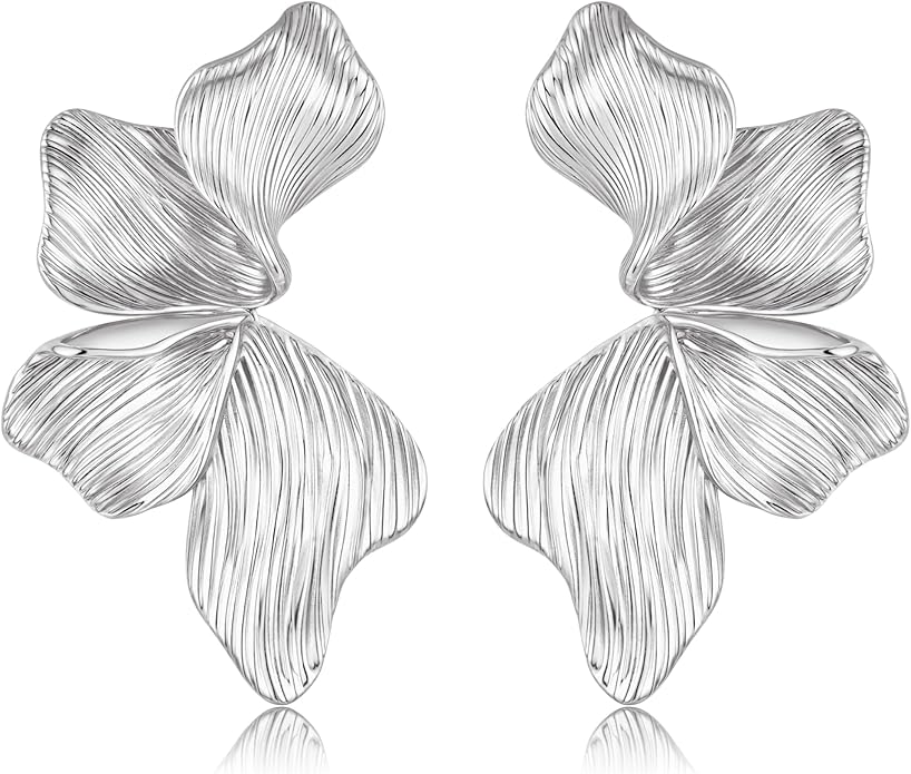 HANRESHE Lightweight Gold Silver Flower Earrings Trendy Leaf Statement Earrings Jewelry Gift