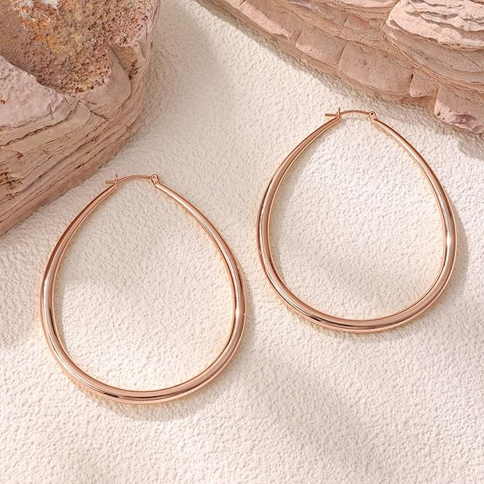 Gacimy Chunky Hoop Earrings for Women, 14K Gold Plated Oval Hoop Earrings with 925 Sterling Silver Post