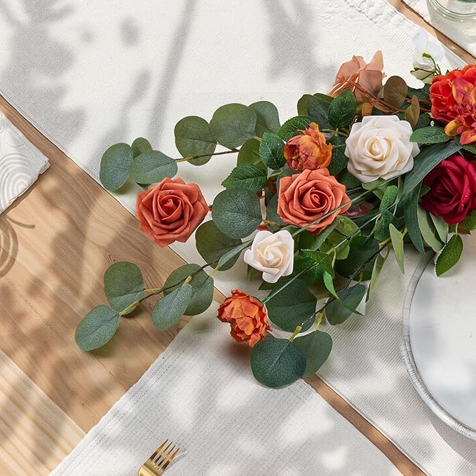 VEVOR Standing Artificial Flowers Arrangements 4 PCS, 17.5-Inch Tall Faux Flower Decorations for Wedding Aisle Runner Chair, Orange Floral Centerpieces for Ceremony Reception Party Outdoor Decor