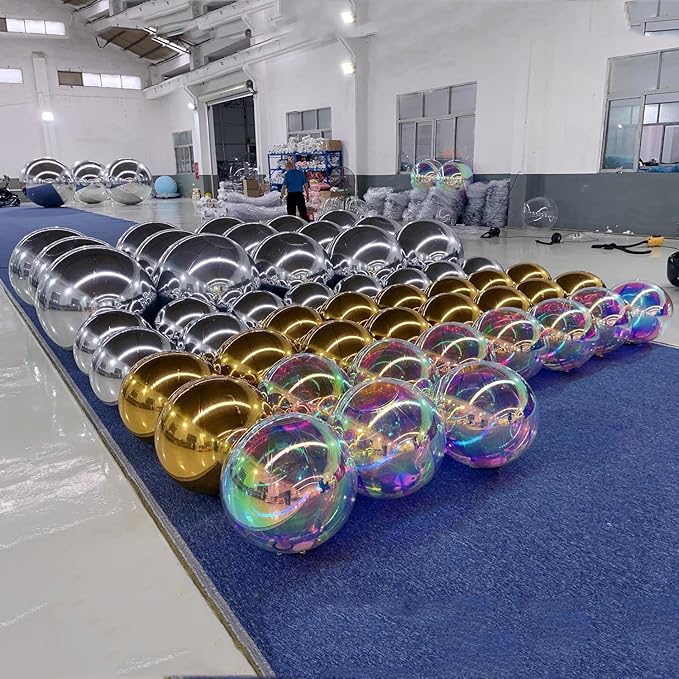 Inflatable Mirror Ball,Silver & Gold & Iridescent Giant Mirror Balloon,Big Shinny Balls,Reusable PVC Hanging Disco Sphere For Party & Wedding & Event Decoration (Gold, 39in 3.3ft 1m)