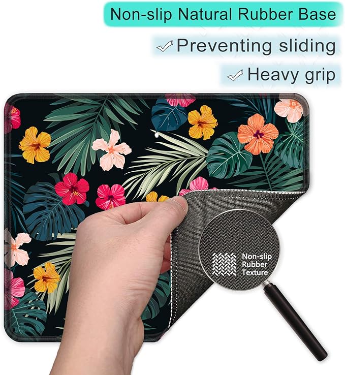 ITNRSIIET Mouse Pad with Stitched Edge Premium Textured Smooth Precise Operation Waterproof Washable Non-Slip Rubber Base Desktop Protection Mat, 10.2×8.3×0.12 inches, Beautiful Floral
