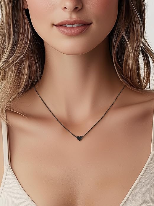 ChicSilver Personalized 925 Sterling Silver Dainty Small Heart/Star/Moon/Dot/Triangle Pendant Necklace for Women, Silver/Gold/Rose Gold/Black (with Gift Box)
