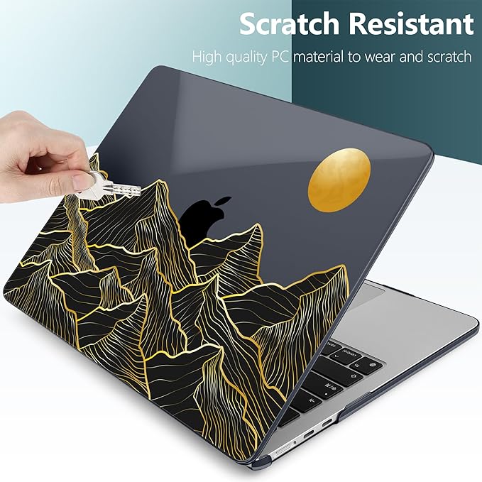 TWOLSKOO Compatible with M4 MacBook Air 15 inch Case 2025-2023 Released Model M4 A3241 M3 A3114 M2 A2941, Plastic Hard Shell & Screen Protector & Keyboard Cover & Trackpad Film, Golden Mountain