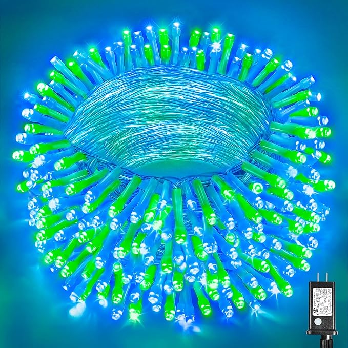 500 LED Christmas Lights Outdoor 165FT Connectable String Lights Indoor 8 Modes Clear Wire Plug in Waterproof Twinkle Fairy Lights for Bedroom Christmas Tree Party Decorations, Blue&Green