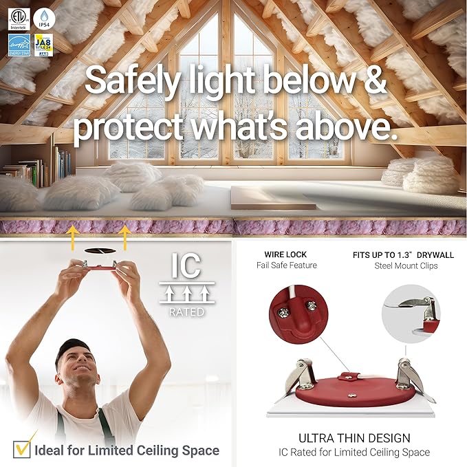 NUWATT 12 Pack 2 Hour Fire Rated 3 Inch Square LED Recessed Lighting, 27K/30K/35K/40K/50K Selectable, 550LM Dimmable, IC Rated, Wet Rated, 3" LED Wafer Lights, No Fire Rated Light Covers Needed