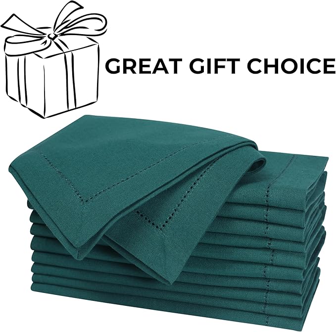 Homidate Hemstitched Cotton Dinner Napkins Set of 12 – 18x18 Aventurine Color – Machine Washable Fabric Napkins for Weddings, Special Events & Formal Dining
