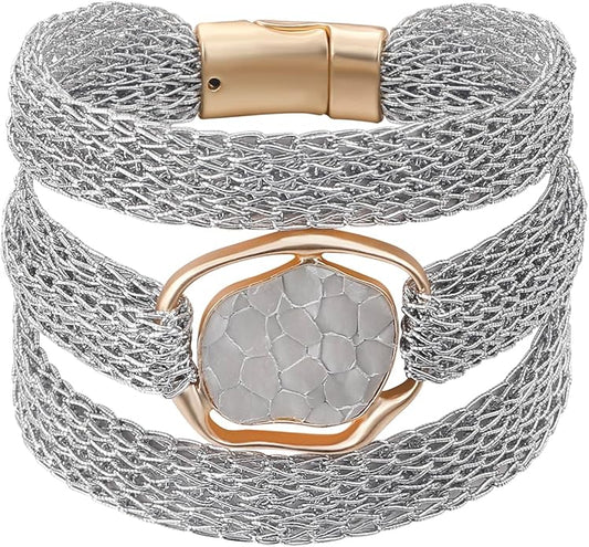 Gold Bracelet for Women Multi Chain Mesh Bracelet Wisted Orb Circle Disc Mesh Wrap bracelet for Women Statement Jewelry