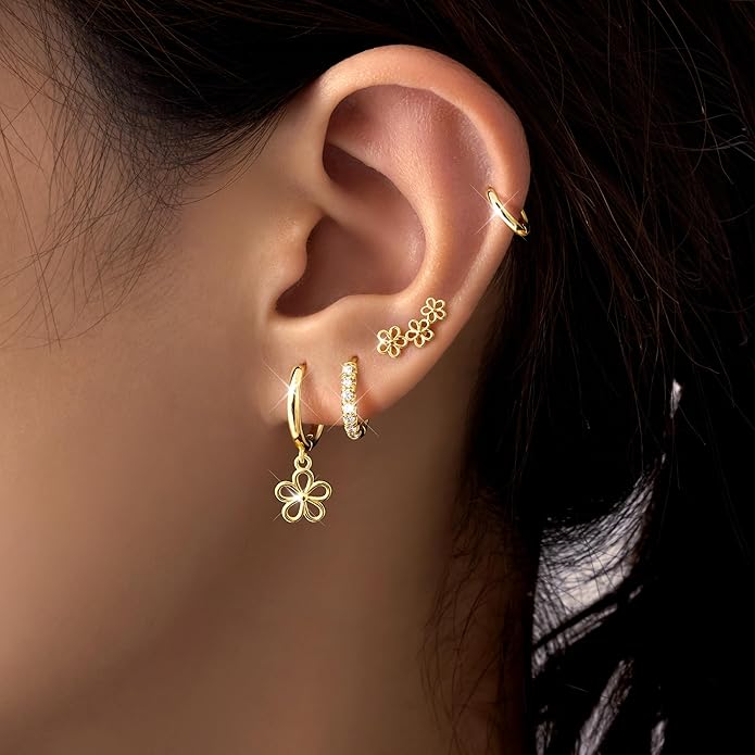 Small Gold Huggie Hoop Earrings Set for Women Men Hypoallergenic 14K Plated Stack Cartilage Earrings, Multiple Piercing Lightweight Mini Thin Cute Dainty Trendy Jewelry Set Christmas Gifts for Women