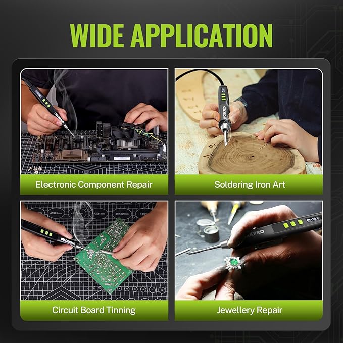 WORKPRO DC Soldering Iron Kit, Fast Heating Soldering Iron Pen with 3 Tips, Portable Lightweight Solder Iron for Electronics, Metal, DIY, Accurate Temp Control, OLED Screen Display, PD/QC Protocols