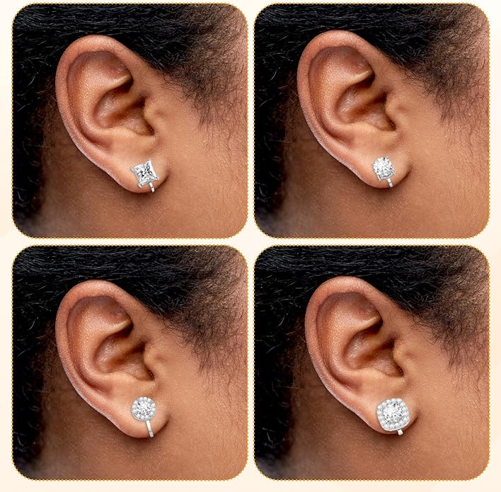 4 Pairs Cubic Zirconia Clip Earrings for Women Dance Competition - Non Pierced Diamond Clip On Earrings studs for Men