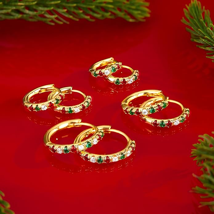 Small Gold Huggie Hoop Earrings Set for Women Men Hypoallergenic 14K Plated Stack Cartilage Earrings, Multiple Piercing Lightweight Mini Thin Cute Dainty Trendy Jewelry Set Christmas Gifts for Women