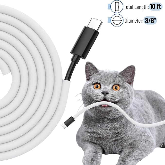 Cord Protectors from Pets No Chew, 3/8 inch 10ft Wire Protector Cord Covers for Pets, Flexible Cable Sleeve Cord Management for TV/Computer/Electric Wires/Phone Charging Cables, White