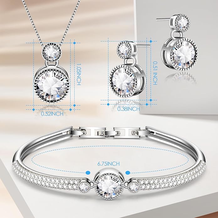 Ocean’s Promise Women Pendant Necklace Bracelet and Earring Jewelry Set 18K White Gold Plated with Crystal Gift for Women