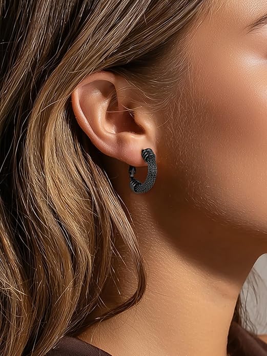 KeyStyle Mesh Hoop Earrings for Women, Stainless Steel Gold Hoops Earring Lightweight Loops, 2MM Thick Hypoallergenic Circle Endless Hollow Hoop 20mm-80mm