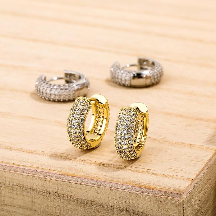Solid Gold over S925 Sterling Silver 4-Row Moissanite Cuff Earrings, Seamless Huggie Design, Trendy Gift for Fashion-Forward Friends