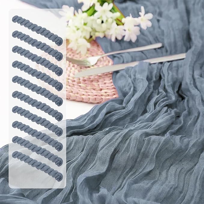 10 Pack 10 Ft Cheesecloth Table Runner Dusty Blue Gauze Long Table Runners Boho Gauze Cheese Cloth Table Runner Rustic Sheer Runner for Wedding Party Table Decor ( 35 x 120 Inch )