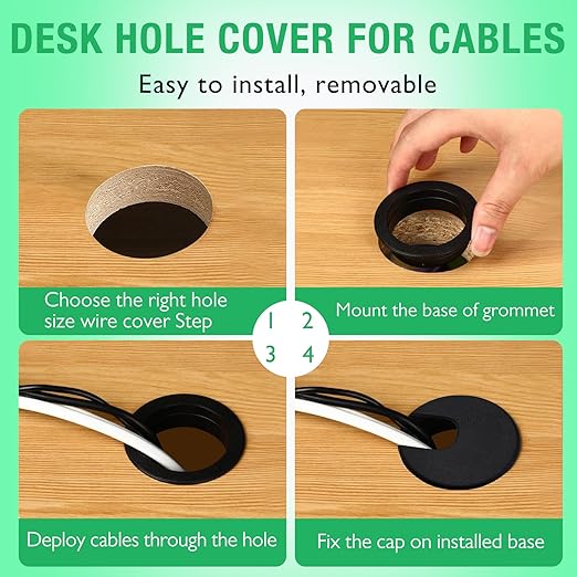 10 Pcs Desk Grommet 1-3/8" / 35 mm, Desk Cord Hole Cover, Cable Grommet ABS Plastic, Desk Hole Grommet for Home & Office Pc, Detachable Cable Cord Organizer-Black