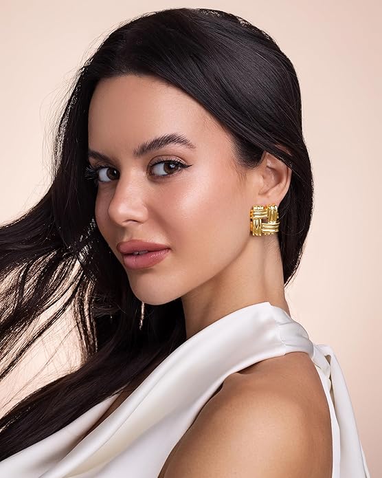 SNGIA18K Gold Plated Dangle Textured Ribbed Irregular Large Leaf Statement Earrings for Women by SNGIA, Handmade Dramatic Geometric Trendy Summer Drop Leaf Flower Jewelry Gifts, Bold Beachy Vintage Plant Fashion Drop Accessories, Vintage Nickle Free Fl...
