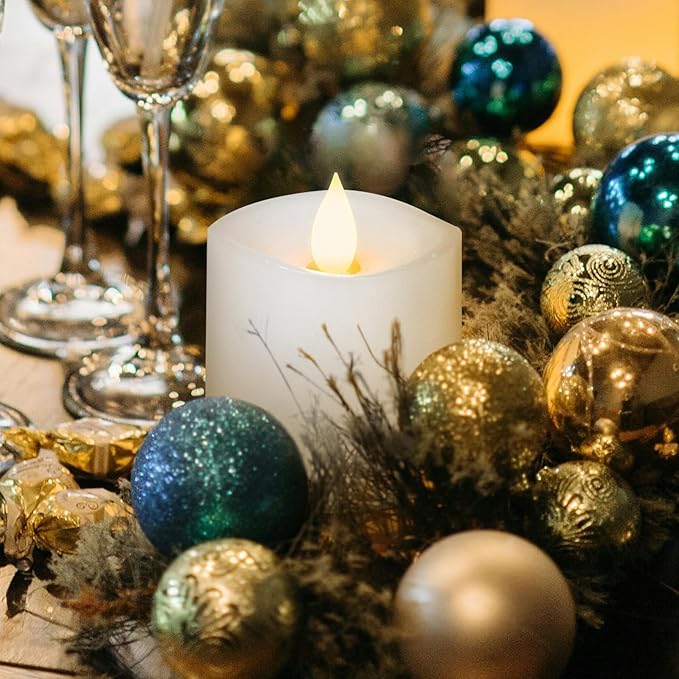 3x3 Flickering Flameless Candles, Real Wax LED Battery Operated Candles, 3 inch Flameless Candles with Remote, for Wedding Holiday Decorations,White