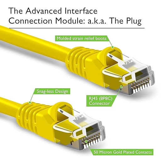 GearIT 50-Pack, Cat5e Ethernet Patch Cable 1 Foot - Snagless RJ45 Computer LAN Network Cord, Yellow - Compatible with 48 Port Switch POE Rackmount 48port Gigabit