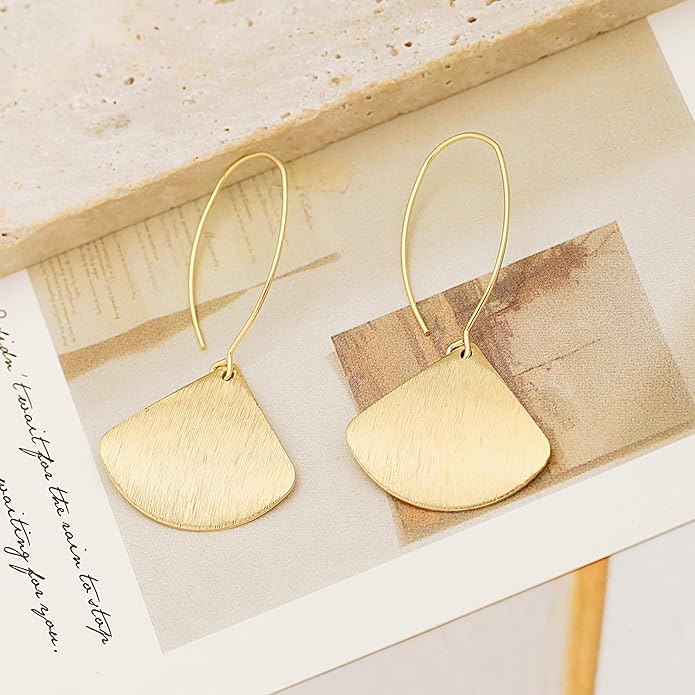 SOFYBJA Dainty 18K Gold Plated Disc Ball Triangle Sunburst Drop Earrings Long Dangle Lightweight Handmade Earrings Jewelry