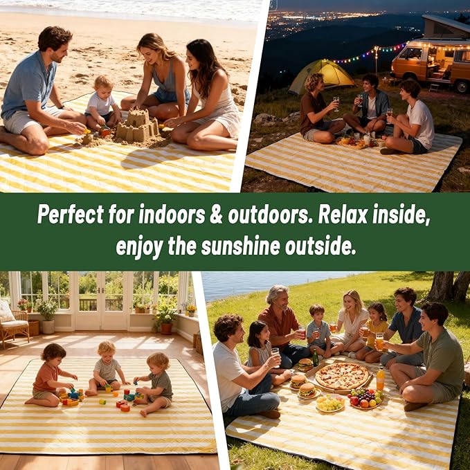 Extra Large Picnic Blanket 80"x80" – Waterproof Outdoor Mat for Beach, Park, Grass, Lawn, Camping, Sandproof & Foldable, Perfect Wedding Registry Gift, Portable Rug for Family Picnics