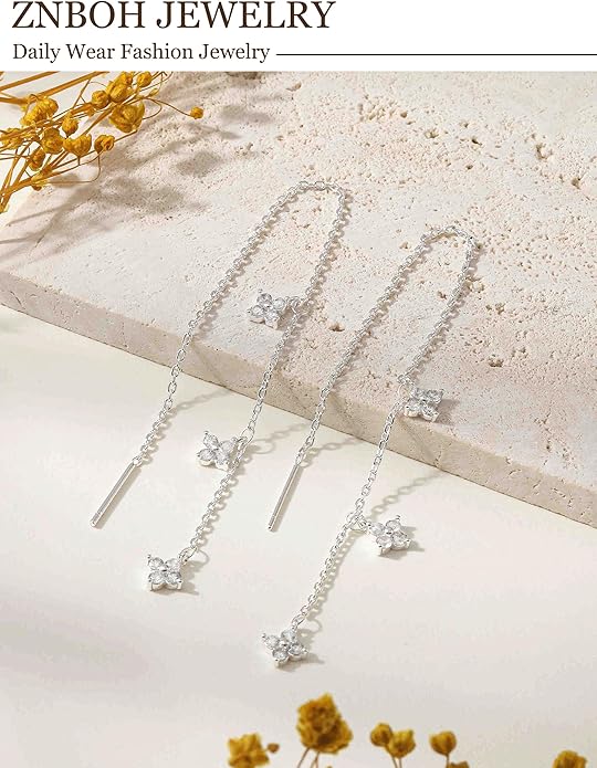 Gold Silver Dangle Earrings for Women Trendy 14K Gold Plated Drop Long Threader Chain Dangling Earring Hypoallergenic Pearl Butterfly Flower Clover CZ Wedding Earrings for Brides Jewelry Gifts