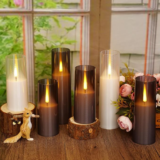 Flameless LED Candles, Upgraded Realistic 5 Pcs Flickering Flame Pillar Candles, Battery Operated Candles with Remote Timer, for Romantic Ambiance and Home Decoration (White)