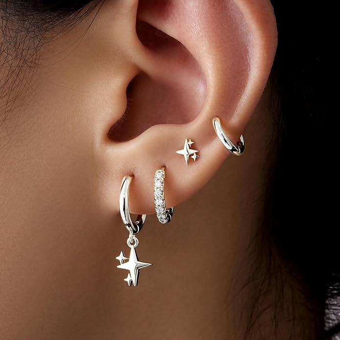 Small Gold Huggie Hoop Earrings Set for Women Men Hypoallergenic 14K Plated Stack Cartilage Earrings, Multiple Piercing Lightweight Mini Thin Cute Dainty Trendy Jewelry Set Christmas Gifts for Women