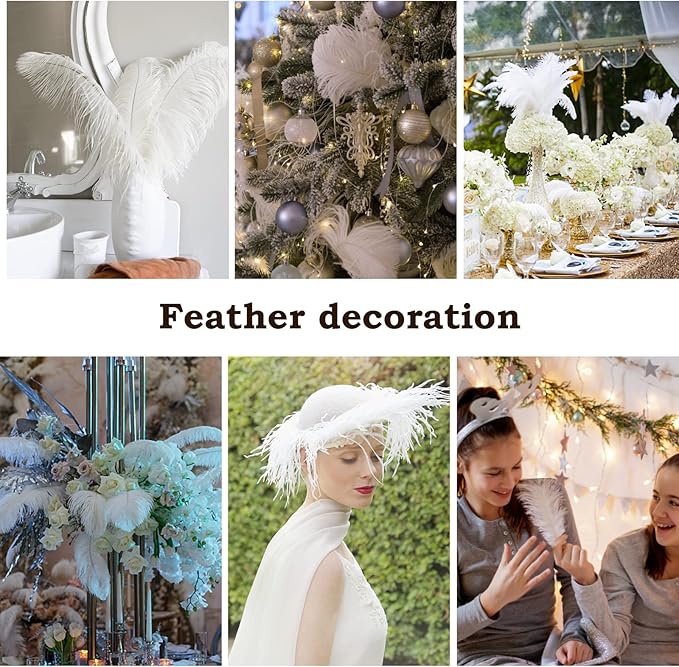 NEWONG 30pcs White Ostrich Feathers Natural Bulk 9-12inch(23-30cm) Vase Craft Wedding Home Party Centerpieces Christmas Day Decoration