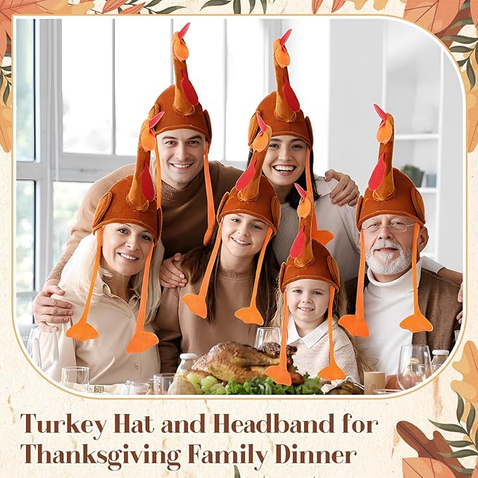 Hanaive 10 Pieces Thanksgiving Turkey Hats Bulk for Adults Turkey Costume for Dress-up Party Plush Turkey Hat Party Supplies