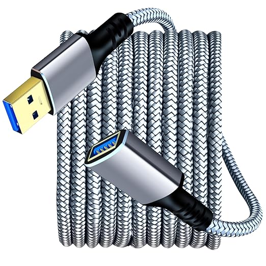 Tan QY USB 3.0 Extension Cable 1.5Ft, USB 3.0 High Speed Extender Cord Type A Male to A Female for PlayStation, Xbox, USB Flash Drive, Hard Drive, Card Reader,Scanner,Printer,Keyboard (Silver, 1.5Ft)