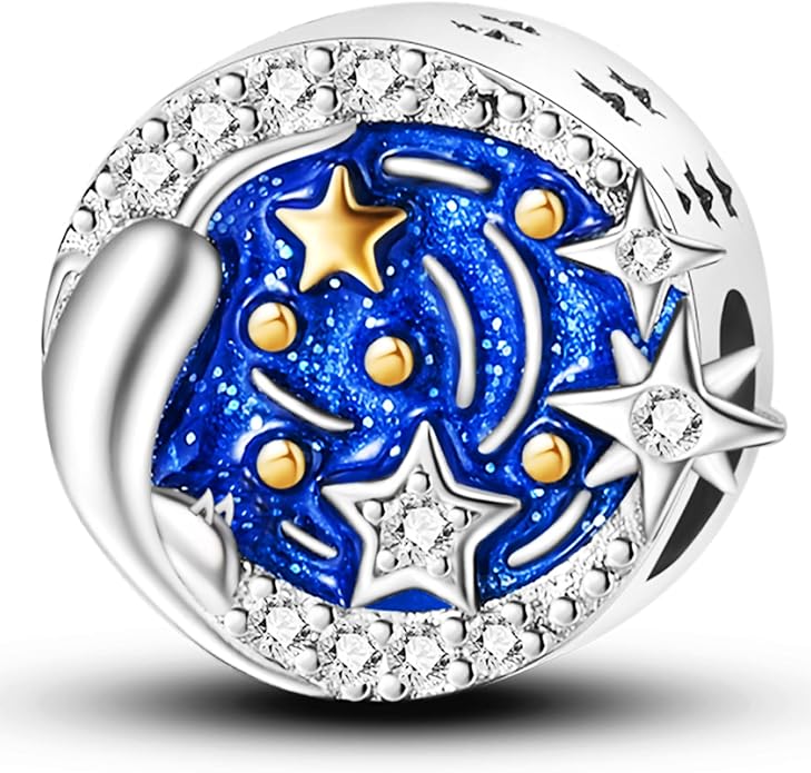 925 Sterling Silver Charms Bead for Bracelets Necklaces, Star Moon Crescent Sun Solar Pendent, Blue Ocean Starfish Shells Turtle Crab Starry Sea Cute Jewelry Birthday Gifts for Women Men
