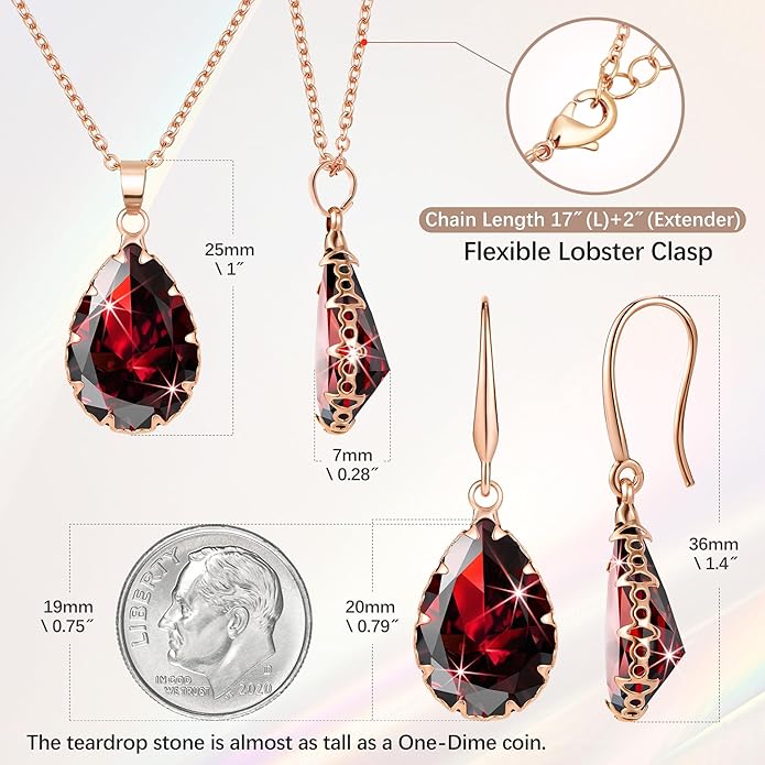 Linawe Crystal Jewelry Sets for Women, Imitation Diamond Pendant Necklace, Rhinestone Drop Dangle Earrings, Birthstone Cubic Zirconia Matching Wedding Jewelry, 14K Gold/Rose Gold/Silver Tones