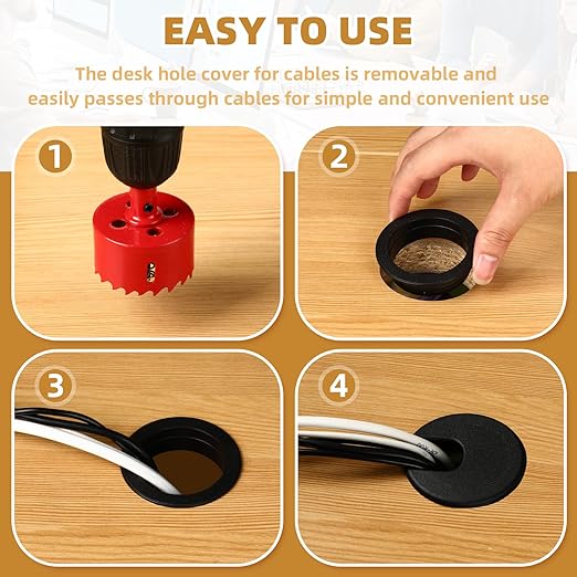 Desk Grommet 1.5 Inch (38 mm) 10 Pieces, Desk Hole Cover for Cables White, ABS Plastic Grommet Hole Cover with Hole Saw for Wires Cables Through The Countertop by XIOGZAXI
