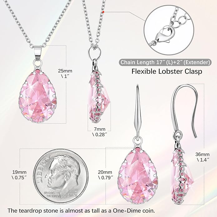 Linawe Crystal Jewelry Sets for Women, Imitation Diamond Pendant Necklace, Rhinestone Drop Dangle Earrings, Birthstone Cubic Zirconia Matching Wedding Jewelry, 14K Gold/Rose Gold/Silver Tones