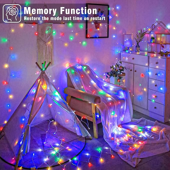 800 LED Christmas Lights Outdoor Indoor, String Lights for Outside with 8 Modes Waterproof, Plug in Twinkle Light Clear Wire for Home Xmas, Patio, House, Wedding Decorations, Multicolor
