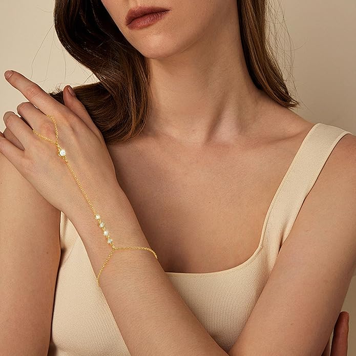 Hand Chain Bracelet, Adjustable Hand Jewelry Chain Bracelet with Ring, Trendy Gold Handchains Jewelry