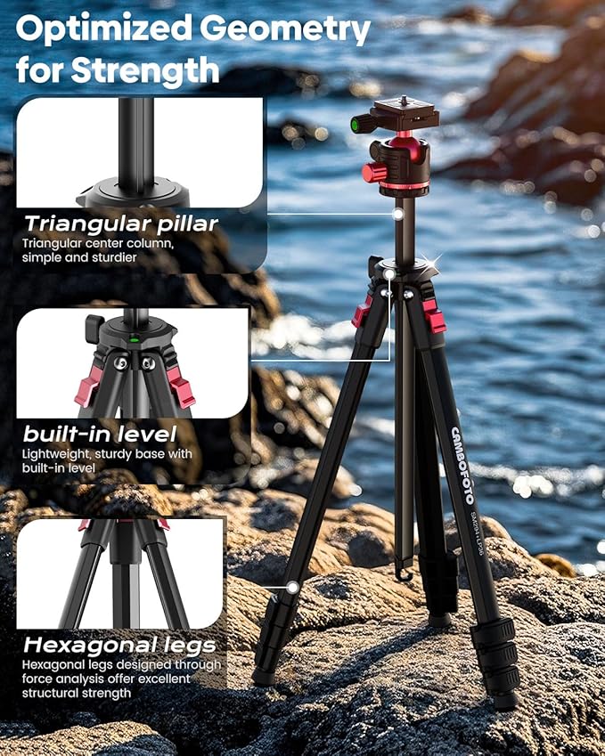 CAMBOFOTO 68" Lightweight Travel Camera Tripod with Ball Head, Compact Aluminum Tripod for DSLR/SLR, Compatible with Canon, Nikon, Binoculars, Telescope (Supports 8.8 lbs, Weighs 2.62 lbs)
