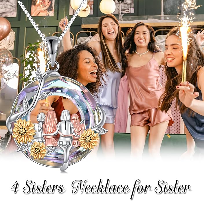 TOUPOP Sisters Gifts from Sister Necklace Sterling Silver Rose Flower with Crystal Jewelry Valentines Day Birthday Gifts for Women Best Friend Friendship