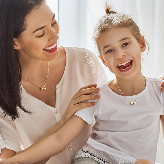 M MOOHAM Valentines Gifts for Kids Her - Heart Initial Necklaces for Women Girls 14K Gold Plated Tiny Heart Necklace Jewelry for Kids Personalized Birthday Gifts for Teen Girls Trendy