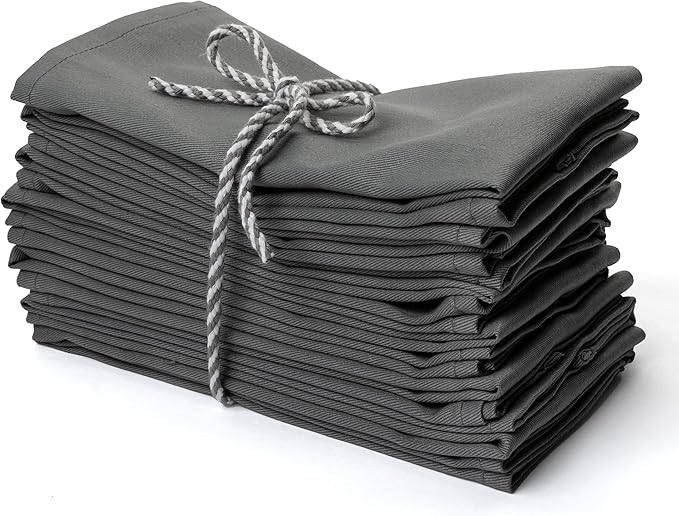 Kitchen Cloth Napkins 12 Pack 18X18 Inches Cotton Blend Soft Fabric with Hemmed Edges, Grey Dinner Napkins Washable Reusable and Durable Linen Napkins for Parties Table Setting Decor (Gray) by PERLLI
