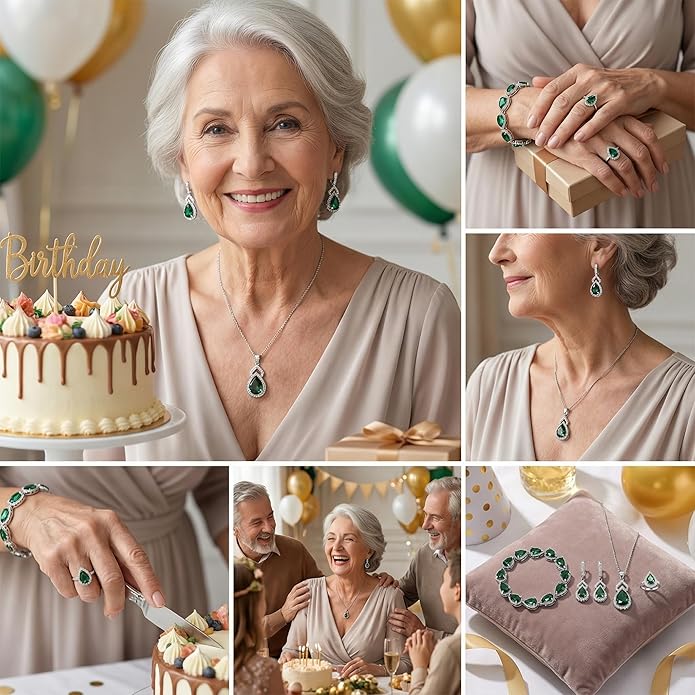 Classic Jewelry Set—Perfect for Weddings, Galas, and Everyday Wear—Includes Bracelet, Ring, Pendant Earrings, and Necklace ，Birthday Gift for Mother/Wife/Sister/Best Friend