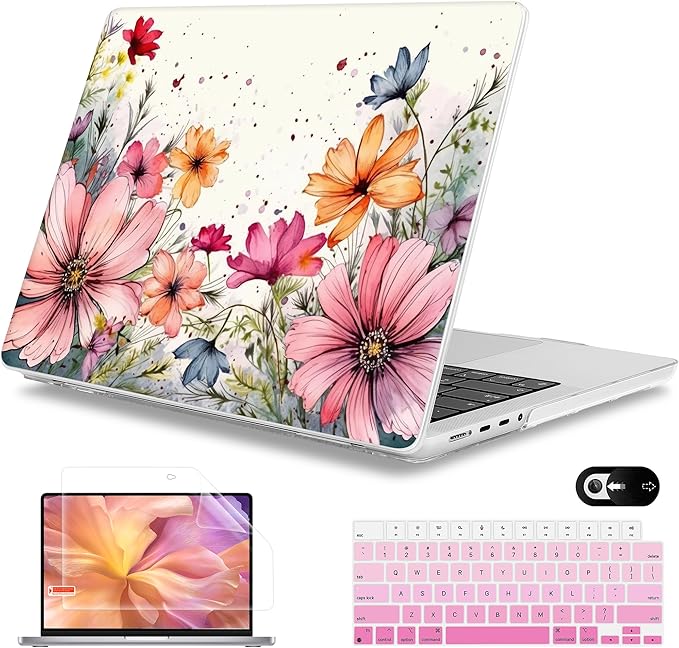 Mektron Case for MacBook Pro 16" M4 A3403 A3186 M3 A2991 M2 A2780 M1 A2485 (2021/2023/2024) Pro/Max with Touch ID, Hard Shell Plastic Laptop Cover Keyboard Cover Screen Protector, Colorful Floral