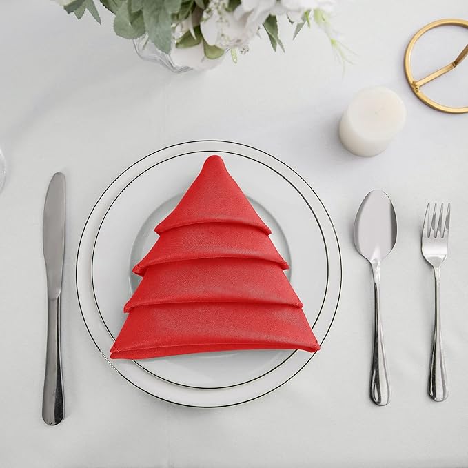 25pcs Polyester Cloth Napkins - 17 x 17 inch Red Washable Dinner Napkins with Hemmed Edges for Restaurant/Wedding/Hotel(25,Red)