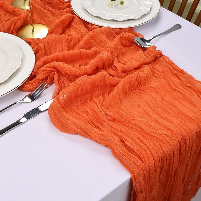 6 Pack Fall Table Runner Orange Cheesecloth Table Runner 10FT Boho Cheese Cloths Gauze Fabric 120 Inch Rustic for Thanksgiving Wedding Birthday Party Baby Shower Decorations