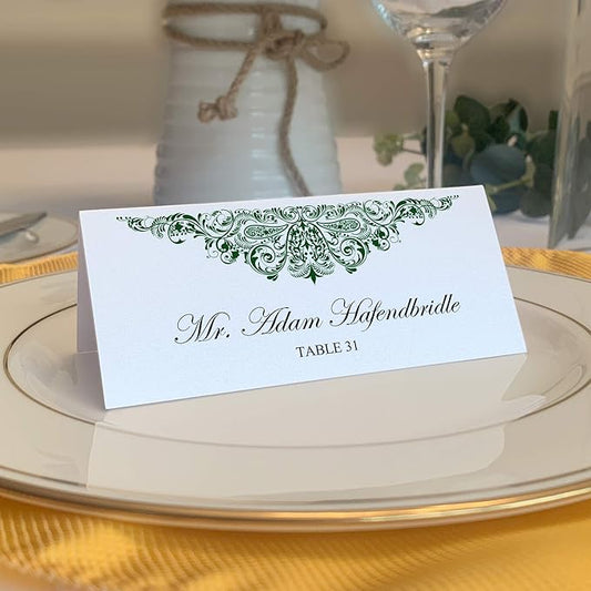 Paisley Printable Place Cards, Hunter Green (Choose Color), Set of 150 (25 Sheets), Laser & Inkjet Printers - Wedding, Party, Dinner, and Special Events - Made in the USA