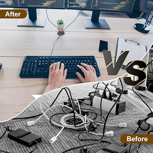 uxcell 6 Pcs 35mm (1.38 Inch) Desk Grommet, Plastic Cable Hole Cover, Wire Cord Cable Organizer for Home Office Computer Desk Cabinet, Black