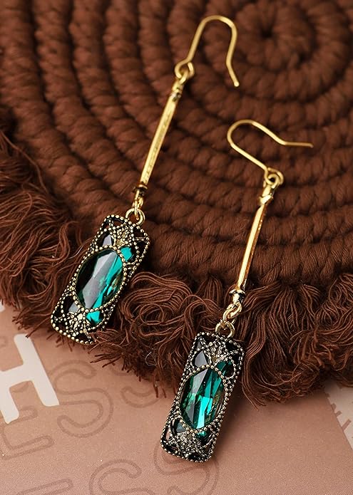 MINACHI Vintage Green Stone Created Emerald Dangle Earrings, Vintage Victorian Jewelry Gifts for Women