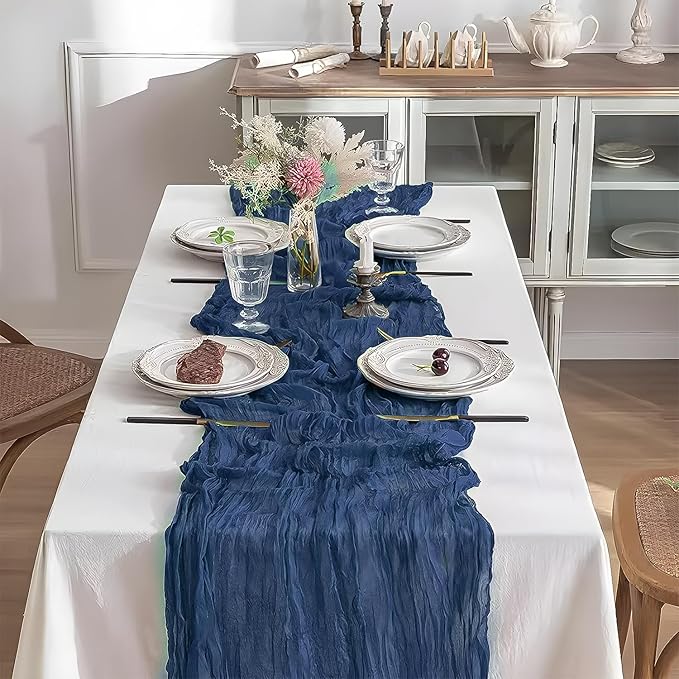 6 Pack 10 Ft Cheesecloth Table Runner Navy Blue Gauze Long Table Runners Boho Gauze Cheese Cloth Table Runner Rustic Sheer Runner for Wedding Party Table Decor ( 35 x 120 Inch )